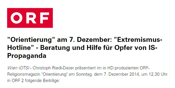 Емисија "Orientierung" у недељу, 7. децембра, ORF2