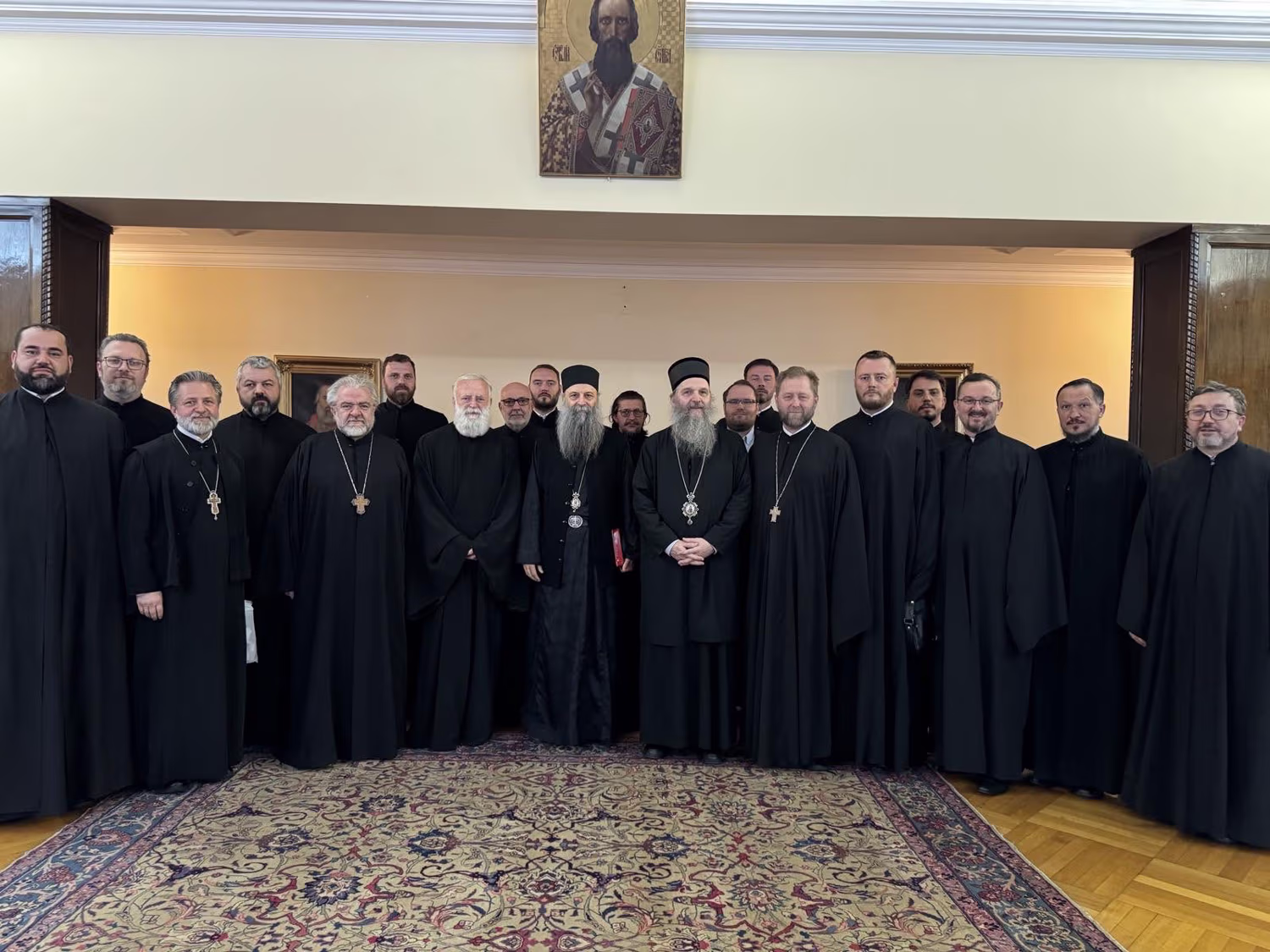 Епископ Андреј са свештенством на пријему код Патријарха српског Г.  Порфирија